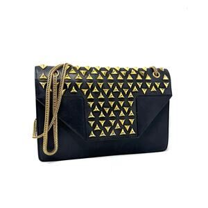Saint Laurent Betty Clous Studded Medium Flap Shoulder Bag Black Leather
